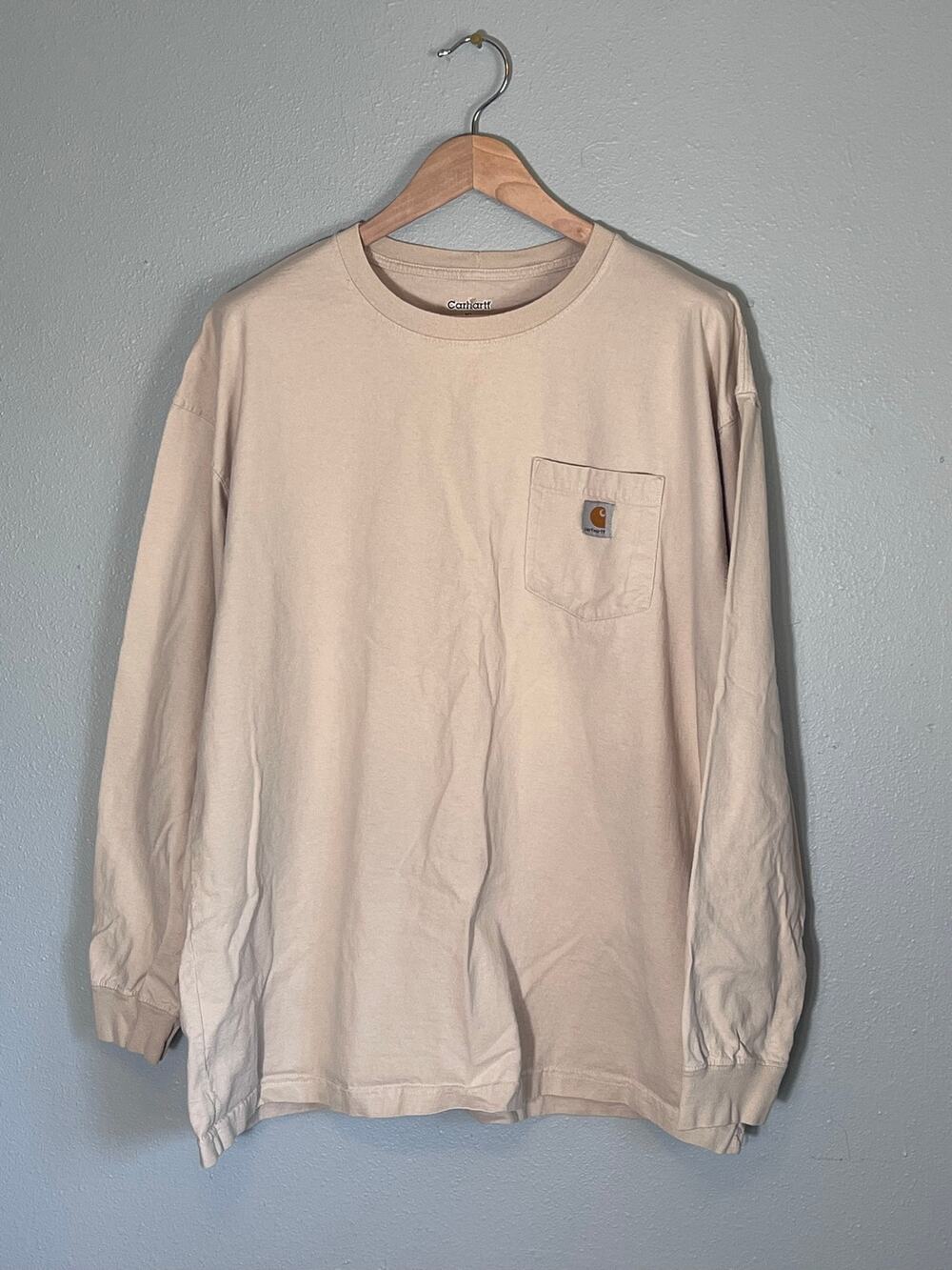 Carhartt 100% Cotton XL Cream Long Sleeve Tshirt Shirt Relaxed Fit Heavyweight